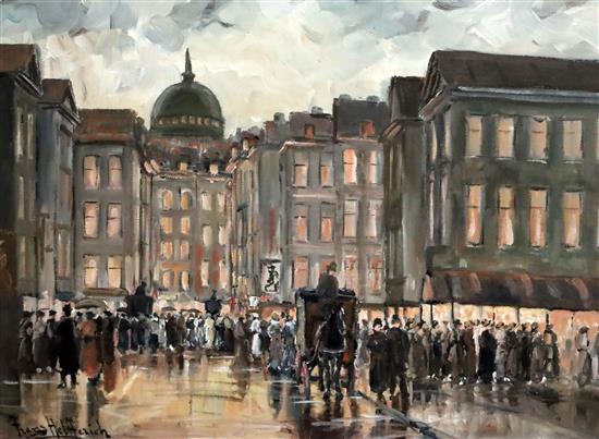 Franciscus Willem Helfferich (1871-1941) Queuing for the Opera 11.5 x 15.5in.